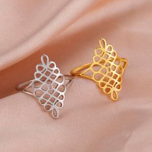 Filigree Flower Of Life Stainless Steel For Women Vintage Open Wide Hollow Geometric Finger Ring Jewelry Wholesale