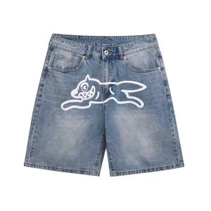 Shorts masculinos casuais cão azul -céu imprimido homens jeans afrouxos se encaixam shorts de jeans retos fêmeas shorts de verão vintage calças t240515