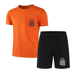 Herrspårspår Track and Field Summer Mens Shorts Set Casual and Breatble Sportswear Short Sleeved T-Shirt+Short Sleeved Jogging Two-Piece Set S-4XL J240510