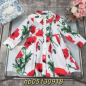 Barnklänningar tidig höst Kändis Little Polo Neck Midje Bälte Flower Design Långärmklänning