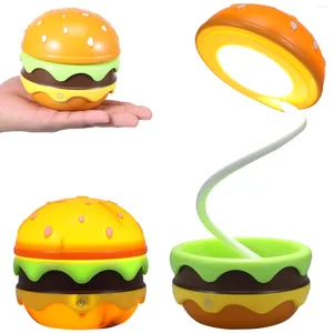 Lâmpadas de mesa Lâmpada de mesa fofa para crianças 1200mAh Hamburger recarregável pequeno com pescoço ajustável 3 velocidade