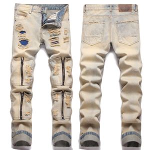 Tongpai Slim Fit Punk Elastico elastico maschile maschile maschile con cerniera in difficoltà, jeans multi -sale alla moda M518 80