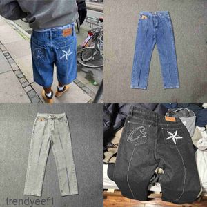 Mens Jeans Star Brodery High Street Trend Vintage tvättade nödställda jeans Mens Hip Hop Casual Denim Shorts