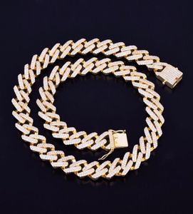 14mm Miami Cuban Choker Square Link Men039S Necklace Gold Silver Color Iced Out Cubic Zirconia Rock Hip Hop Style Jewelry7446593