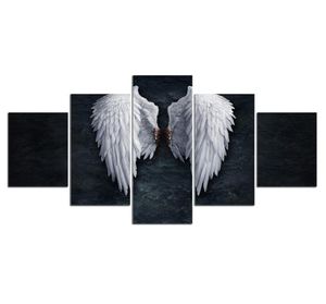 Modern Canvas Living Room Pictures Painting Wall Artwork 5 Panel Feather angel wings HD Printed Modular Poster Home Decor6248973