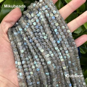 Natural Labradorite A 5,3 mm fasetterade fyrkantiga lösa pärlor för smycken som gör DIY -armband halsband mikubeads grossist 240518