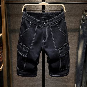 Vestiti estivi per uomo pantaloncini neri in denim multi tasca dritta alla moda larghi giuntura jeans corti da carico maschio 240516