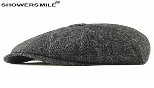 Dusch tweed newboy cap män ull fiskbens platt mössa vinter grå randig manlig brittisk stil gatsby hatt justerbar20043854278340