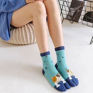 Mulheres meias de meias femininas femininas de dedão de algodão de algodão quimono flip flop tabi desenho animado animal estampado em sandália de dois dedos