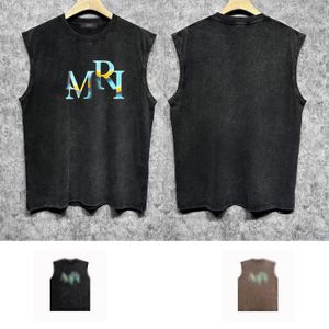 Designer sleeveless T-shirt Tees Mens trendy brand Tank Tops T Shirts Summer Slim Fit Sports Breathable ZJBAM137 Gradient overlay letter print to make old vest S-XXL