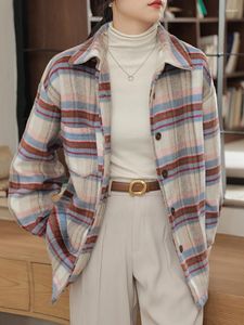 Женские блузки Qoerlin в американском стиле винтажные матовые клетчатые рубашки свободные повседневные женские блузки 2024 с длинным рукавом осень -зимняя пуговица вверх