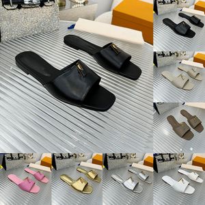 Gratis fraktdesigner tofflor för kvinnors damer luxe mode paris läder platt klackar mulor glider pantoufle kvinnlig claquette skjutreglage hus sommarskor sandaler sandaler