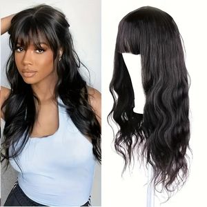 Передний кружевный парик, женские челки длиной воздуха, большие волнистые вода, длинные вьющиеся волосы, пушистые, натуральные и модные полноценные волосы