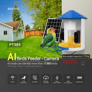 ESCAM PT389 2MP PIR IP66 alimentador de pássaros sem fio à prova d'água construído em bateria Captura automática de áudio de áudio de áudio Wi-Fi Câmera