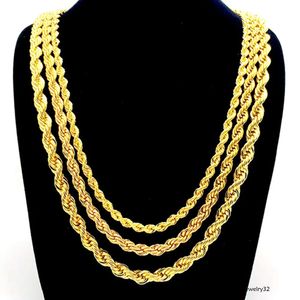 Colar de corrente de corda Chain de nó de ouro amarelo cheio de ouro 3 mm, 5 mm, 7mm de largura