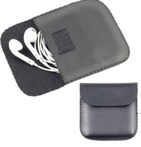 Storage bags Fashionable Black Color Headphone Earphone USB Cable Leather Pouch Carry Case Bag Container HWE53796543865