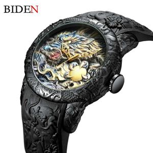 Moda Biden Mens relógios Dragon Design Quartz Assista Silicone Strap Sport à prova d'água Relógio masculino Relógio Masculino x0625 272g