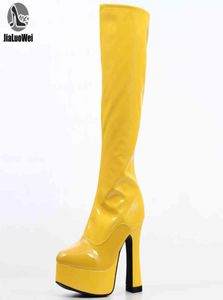 Jialuowei 새로운 패션 여성 Funtasma 4quot Chunky Heel 플랫폼 고고 부츠 무릎 높이 부츠 섹시한 가죽 신발 서부 스타일 H11027720838
