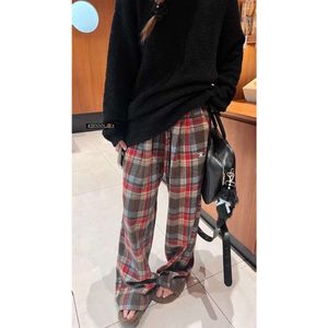 Women's Leggings C23 Autumn/winter 2 Fashion Embroidery Triumphal Pattern Versatile Classic Plaid Fabric Casual Pants