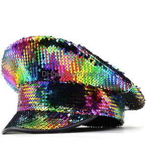 Cappelli larghi da donna Rainbow Rainbow Hat Hat Military Festival DJ Go Dancer Halloween Costume COSPLAY Party Yacht Week Sergeant Drop Delive Otwjs