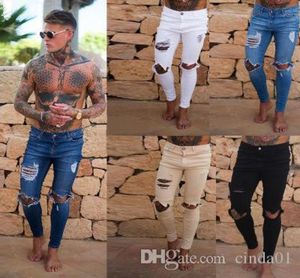 Męskie dżinsowe dżinsy męskie chude szczupłe spodnie ołówkowe spodnie swobodne spodnie hip -hopowe z otworami2524702