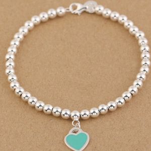 Bracelets de charme de venda quente S925 Siária de miçangas de prata esterlina Pulseira de corrente com esmalte Grenn Pink Heart para mulheres e joias de presente de dia 247z