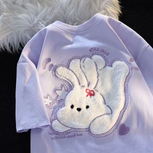 Сладкая футболка с короткими рукавами сладкого кролика Мужчины и женщины в летнем симпатичном дизайне нишевой пара красивые топы.
