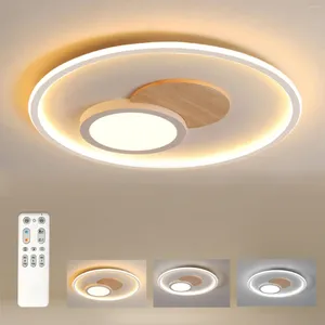 Światła sufitowe LED Light Dimmable z pilotem lampy kontrolnej drewno nowoczesne okrągły do ​​sypialni pokój dla dzieci