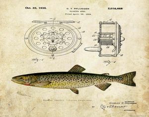 Vintage Pflueger Fishing Reel Picture Paintings Art Film Print Silk Poster Hemväggdekor 60x90cm4350539