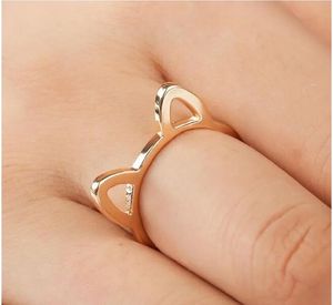 925 Silverringar Enkel söt Cat Ear Design Finger Ring Black Gold Plated Cat Jewelry Gift for Womens