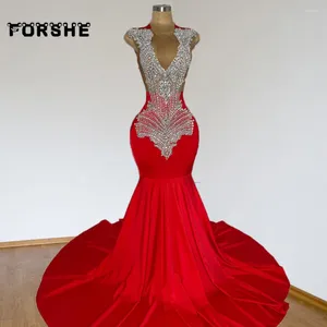 Vestidos de festa lindos baile de baile vermelho para meninas negras cristal sparkly shinestones roupas de aniversário longas roupas de sereia