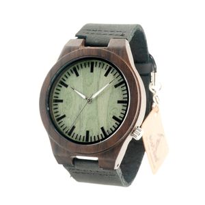 Bobo Bird B14 Vintage Drewniane zegarki Fasgion Wristwatch dla mężczyzn Zielona tarcza będzie najlepszym prezentem dla przyjaciół 223U