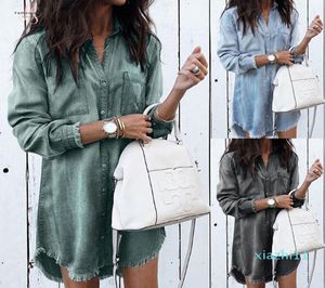 FashionWomen Fashion Long Sleeve Short Loose Denim Shirts Dress Summer Casual Female Mini Dress TurnDown Collar Shirt Dresses6429364