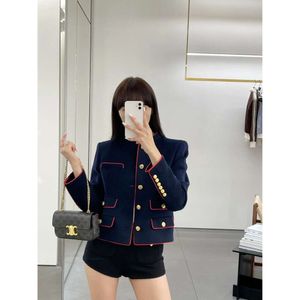 Women's Trench Coats Ce2023 Autumn/winter Pocket Stand Neck Single Breasted Wool Short Coat Jacquard Lining Embossed Metal Buckle