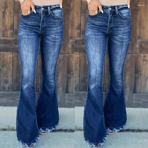 Women's Jeans Tassel Bellbottoms Women Fashion Push Up High Waist Skinny Boot-cut Denim Pants Spring Woman Vintage Dark Blue Flare