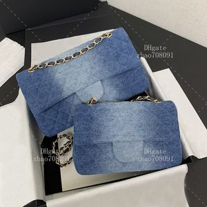 Denim material designer shoulder bag 1:1 TOP quality 25cm and 20cm luxury flip bag lady chain bag With box C594