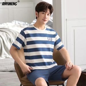 Summer Cotton Navy Big Size 4xl Mens Shorts Minimalist Nightwear Soft Leisure Loungewear For Boy Man Striped Pyjamas Set 240518