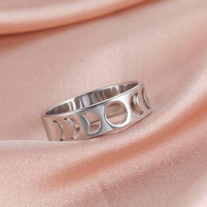 Ring för kvinnor full halvmåne måne rostfritt stål fingerringar vintage bröllop band astronomi gyllene smycken gåva