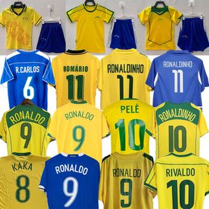 1998 Retro Brasil Pele футбольные майки Men Kids 2002 2006 Ромарио Роналду Роналдиньо Футбольная рубашка 1970 г. 1994 2004 г. Бразилия Rivaldo Адриано Кака Вини -младший рубашка