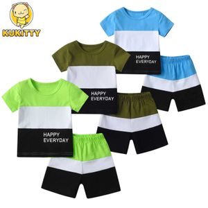 Roupas Conjuntos de roupas Kukitty Novo verão Crianças de menino de menino Conjunto de roupas casuais de mangas curtas T-shirt Top Top+Shorts Conjunto de Crianças J240518