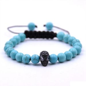 Beaded 10Pc/Set Custom Mens Jewelry Est Design Handmade Woven Adjustable Alien Bracelet With 8Mm Turquoise Round Beads For Fashion D Dhfxr