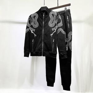 Philipp Plain TrackSuits Dwukierunkowy zestaw jesienny zima luksusowa marka pp czaszki Wysokiej jakości zaskórne bluzy spodnie Casual Black Jogger garnitur