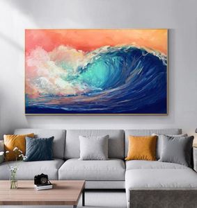 Målningar Modern oljemålning tryckt på duk Abstrakt Ocean Wave Landscape Poster Wall Pictures for Living Room Decor6955133