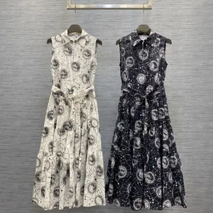 Luxury Casual Dresses With Belt Brand Summer New Women 2 Color Lapel Short Sleeve Dress Elegant A-Line Casual Lady 2024 Long Dress