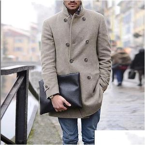 Mieszanka wełny męskiej jesień i zimowy płaszcz brytyjski mężczyzna wełniany płaszcz o długim poziomie średniej długości Trendy gęsta ciepła okopa odzieżowa dhpky
