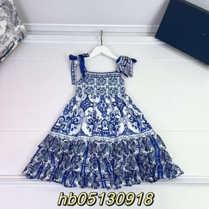 kids Dresses Girls' Wear European Style Mayolika Print Wrapped with Rubber Band Summer Strap Dress for Vacation