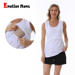 Moderskapstoppar tees 2024 sommar fast färg ärmlösa ammande kläder kvinnor gravid tank top plus size mammalkläder ammande väst toppar y240518