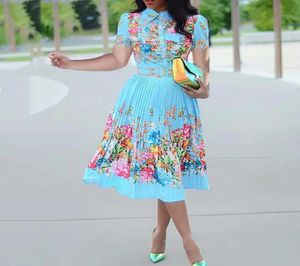 Fall Long Sleeve Women Pleated Floral Print Dress 2020 Elegant Female Plus Size African Office Ladies Vintage Midi Dress Retro J123527364