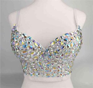 Donne sexy Ab colorato Reno Bustier Crop Top Top Strap Cinghia Push Up Jewelry Braralette Glitter Club Club Coperoncino Vest