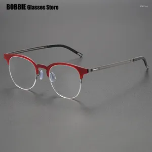 Sonnenbrille Rahmen Rahmen halbe Rand runde Gläser Rahmen Männer Schraubless Ultraleicht Titan Acetat Mode klassische verschreibungspflichtige Brille Brillen Gafas